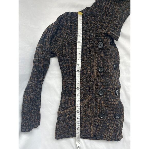Effeci Y2K Brown Knit Sweater Double Breasted Cardigan Hooded M Retro Vintage - Picture 11 of 11